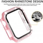 Wholesale Crystal Diamond Rhinestone Case with Built In Tempered Glass Screen Protector for Apple Watch Series 6/5/4/SE [40mm] (Rose Pink)
